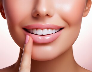 Fototapeta premium A woman smile and her finger touches her lips