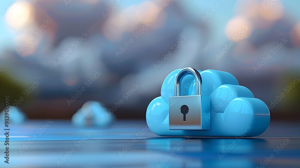Aufkleber cloud icon with padlock illustrating digital data protection and cloud computing concept
