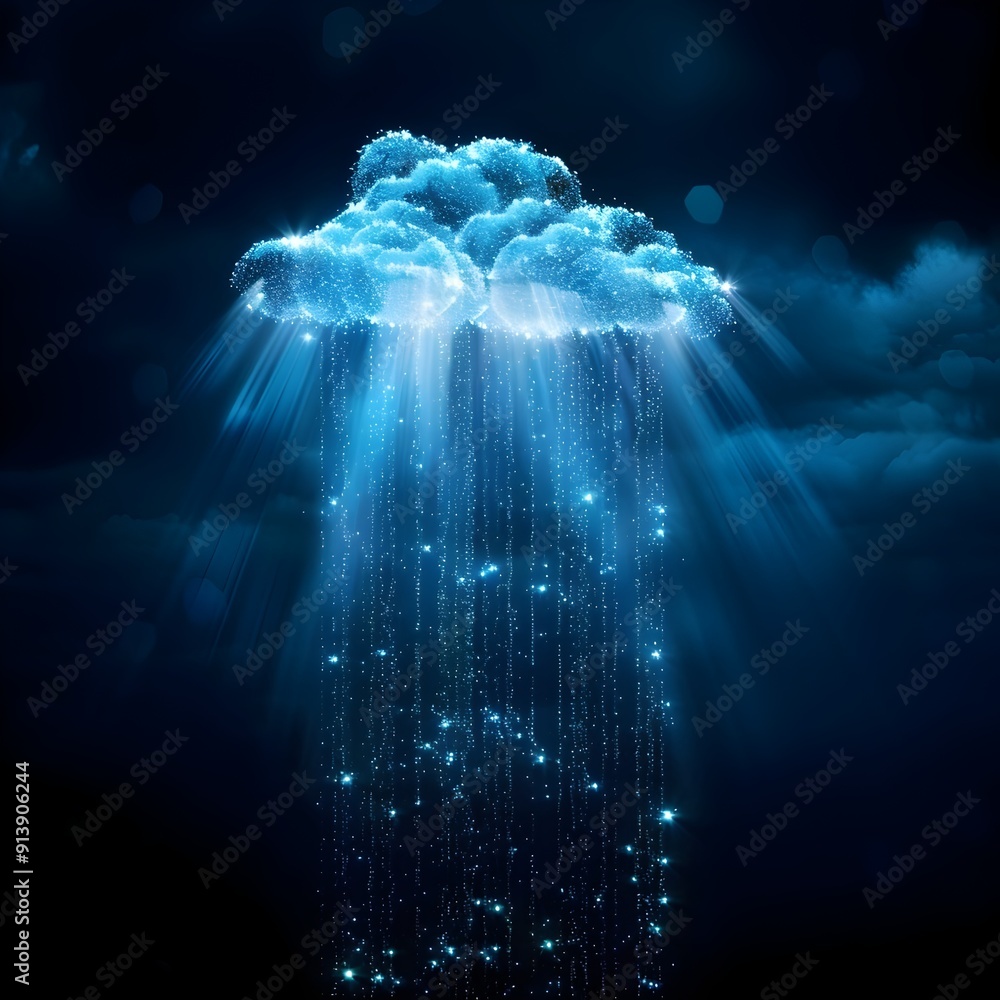 Poster glowing digital data streams flowing into a futuristic cloud computing conceptual background