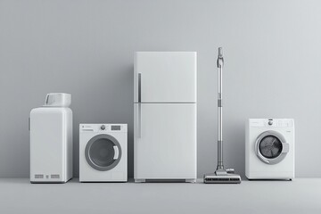 High-resolution photograph of modern home appliances against a gray wall