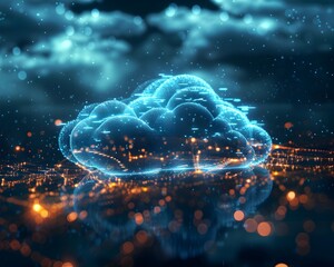 Digital Data Flow and Cloud Computing Services Concept in Abstract