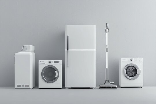High-resolution photograph of modern home appliances against a gray wall
