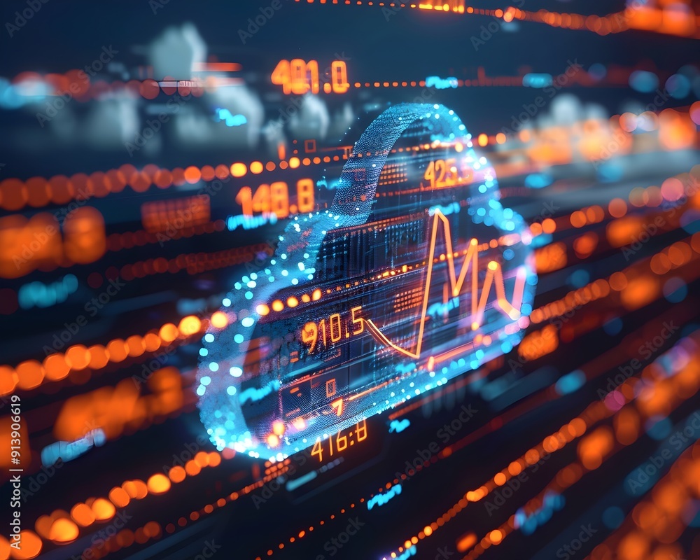 Aufkleber data analytics charts and graphs on digital cloud computing screen with technology and business conc