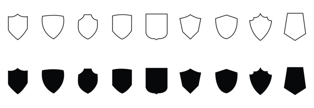 shield editable stroke and fill vector symbol set