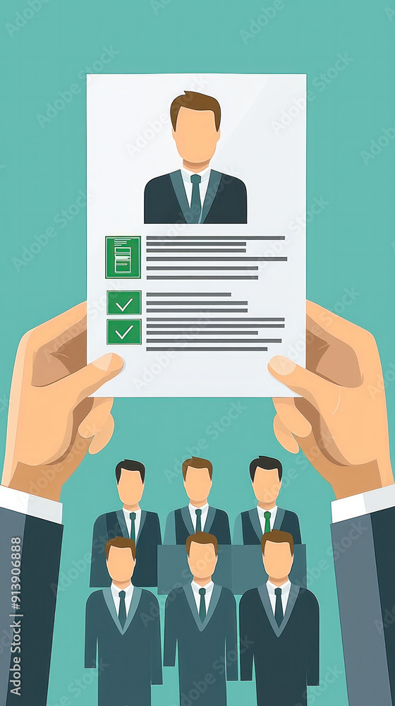 Poster a man is holding a piece of paper with a man's face on it. the paper has a check mark on it. concept