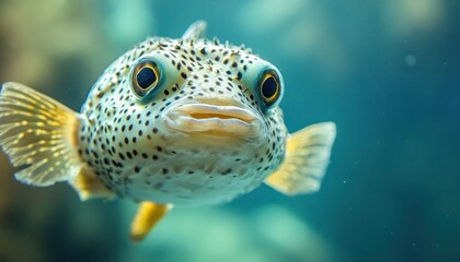 Close-up of a Spotted Pufferfish with Open Mouth