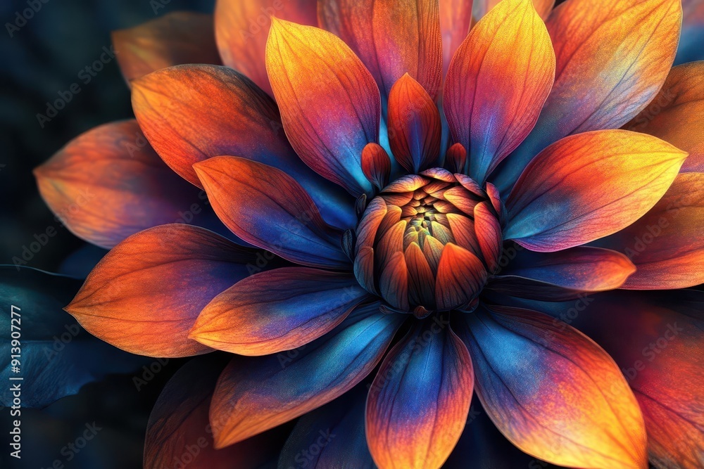 Wall mural kaleidoscopic bloom surreal flower with swirling petals in iridescent hues fractal patterns emerge f