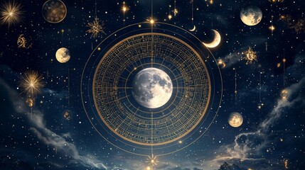 Celestial Tapestry: Lunar Phases in Astrological Chart  
