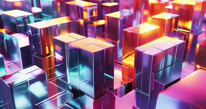 Experience the mesmerizing beauty of Colorful Abstract 3D Geometry featuring Reflective Surfaces