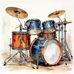 Obraz premium Watercolor Drums, clipart Illustration, Generative Ai