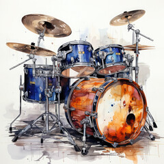 Fototapeta premium Watercolor Drums, clipart Illustration, Generative Ai
