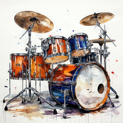 Obraz premium Watercolor Drums, clipart Illustration, Generative Ai