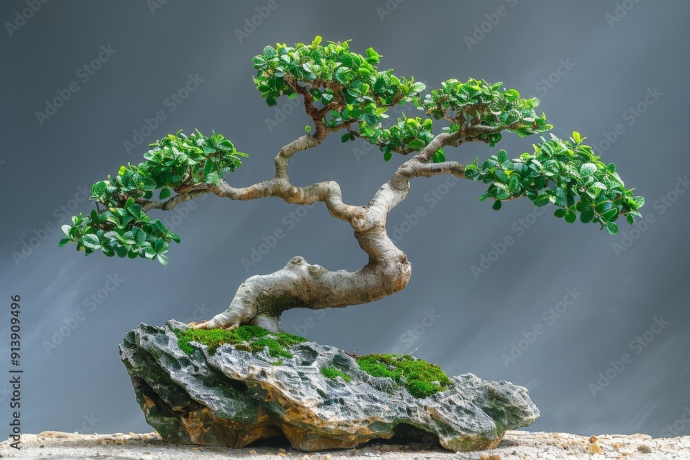 Wall mural A bonsai tree shaped in the style, standing gracefully in an asymmetrical form