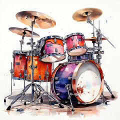 Fototapeta premium Watercolor Drums, clipart Illustration, Generative Ai