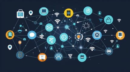 An image depicting the integration of IoT devices with customer service platforms, illustrated by various IoT device icons connected to a customer support network.