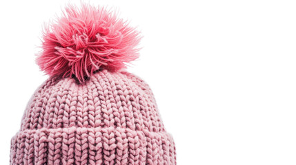 Pink warm winter hat on transparent background