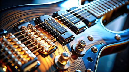 Abstract Close-Up of Electric Guitar with Intricate Details and Metallic Finish