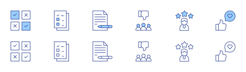 Feedback icon set in two styles, Duotone and Thin Line style. Editable stroke. feedback, file, dislike, rating, letter