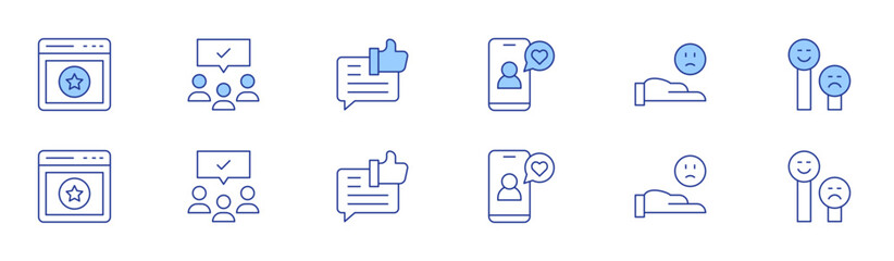 Feedback icon set in two styles, Duotone and Thin Line style. Editable stroke. feedback, review, audience, sad