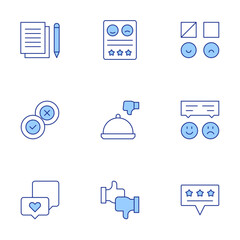 Feedback icons set. Line Duotone style, editable stroke. feedback, review, write, like, thumbs down, rating, evaluation