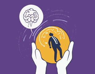 Anxiety and stress caused by thinking too much. overthinking concept