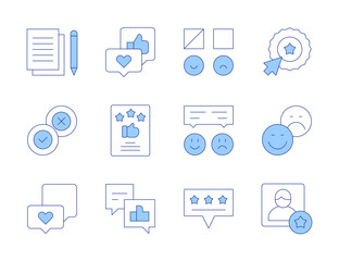 Feedback icons. Line Duotone style, editable stroke. best employee, like, favourite, review, write, evaluation, rating, feedback