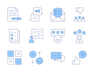 Feedback icons. Line Duotone style, editable stroke. good review, survey, feedback, file, dislike, rating, letter, chat, review, email, good feedback