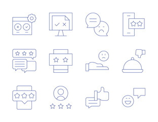 Feedback icons. Thin Line style, editable stroke. review, sad, like, rating, testing, feedback, computer, smartphone, thumbs down, good review