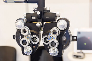 Phoropter used for eye examination to measure refractive error to determine eyeglass prescriptions