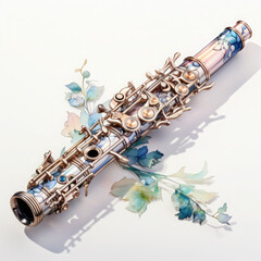 Obraz premium Watercolor Flute, clipart Illustration, Generative Ai