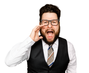 Businessman screaming mockup png on transparent background