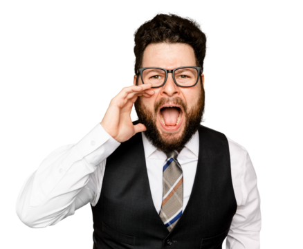 Businessman screaming mockup png on transparent background