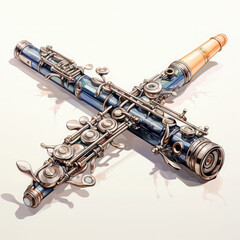 Obraz premium Watercolor Flute, clipart Illustration, Generative Ai