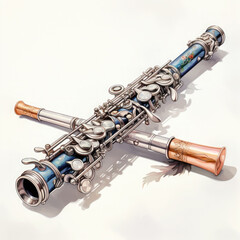 Naklejka premium Watercolor Flute, clipart Illustration, Generative Ai