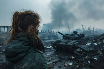 Apocalypse dangerous nature disaster ruined city generative Ai concept