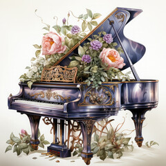 Watercolor Piano, clipart Illustration, Generative Ai