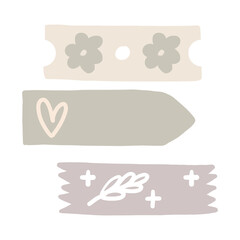 Washi tape png, earth tone doodle, journal collage element, transparent background set