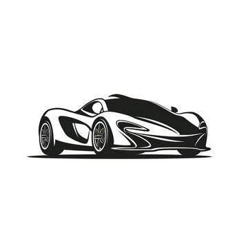recommend clip art: Black and White Silhouette of a Modern Sports Car, generative ai image