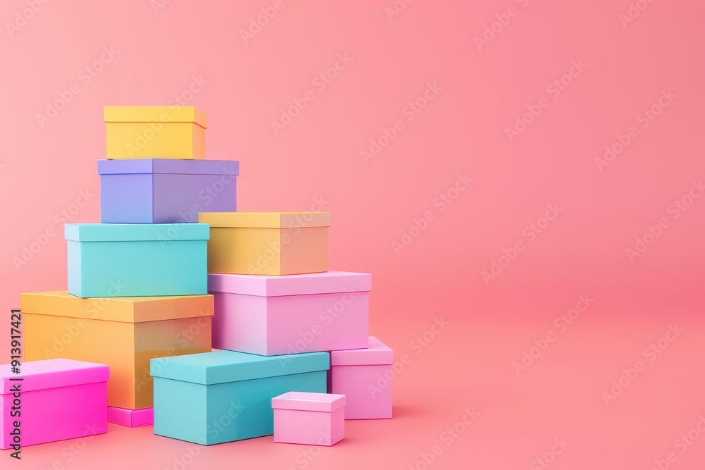 Poster a stack of colorful boxes on a table