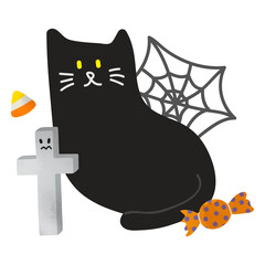 Png cute black cat doodle sticker, transparent background