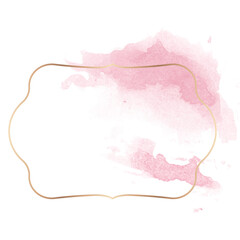 Gold badge with pink watercolor paint transparent png