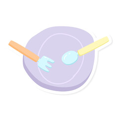Empty plate with fork and spoon sticker transparent png