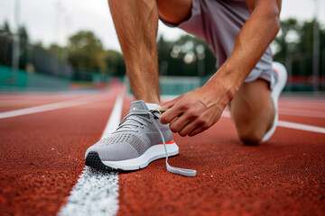 Focused motivated persistent sports person man woman sweating gym outdoor stadium training, Generative AI