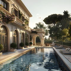 Obraz premium Swimming pool of Italian villa, Natural light.