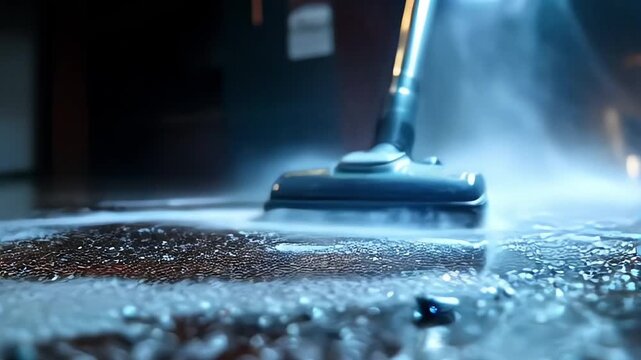 A person is using a vacuum cleaner to clean a dirty floor. household chores or cleaning services concept