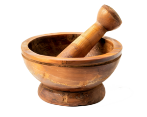 Antique stone mortar and pestle set isolated on white background, ideal for kitchen or pharmacy