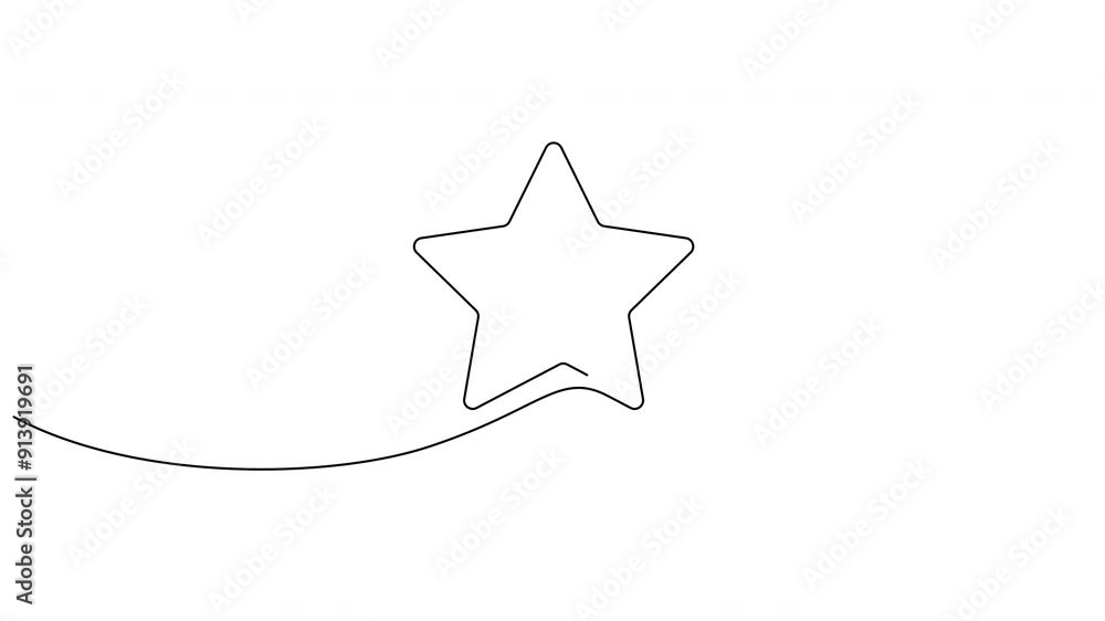 Poster self drawing animation of star icon in continuous line art style. animated single line.