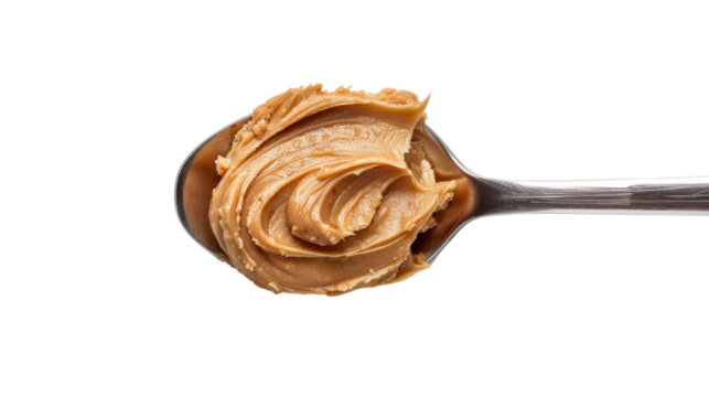 Peanut butter on a spoon on transparent background