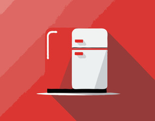 Refrigerator. Icon on Red background with shadow
