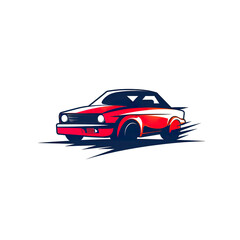 Fototapeta premium Red sports car driving on a white background, generative ai image
